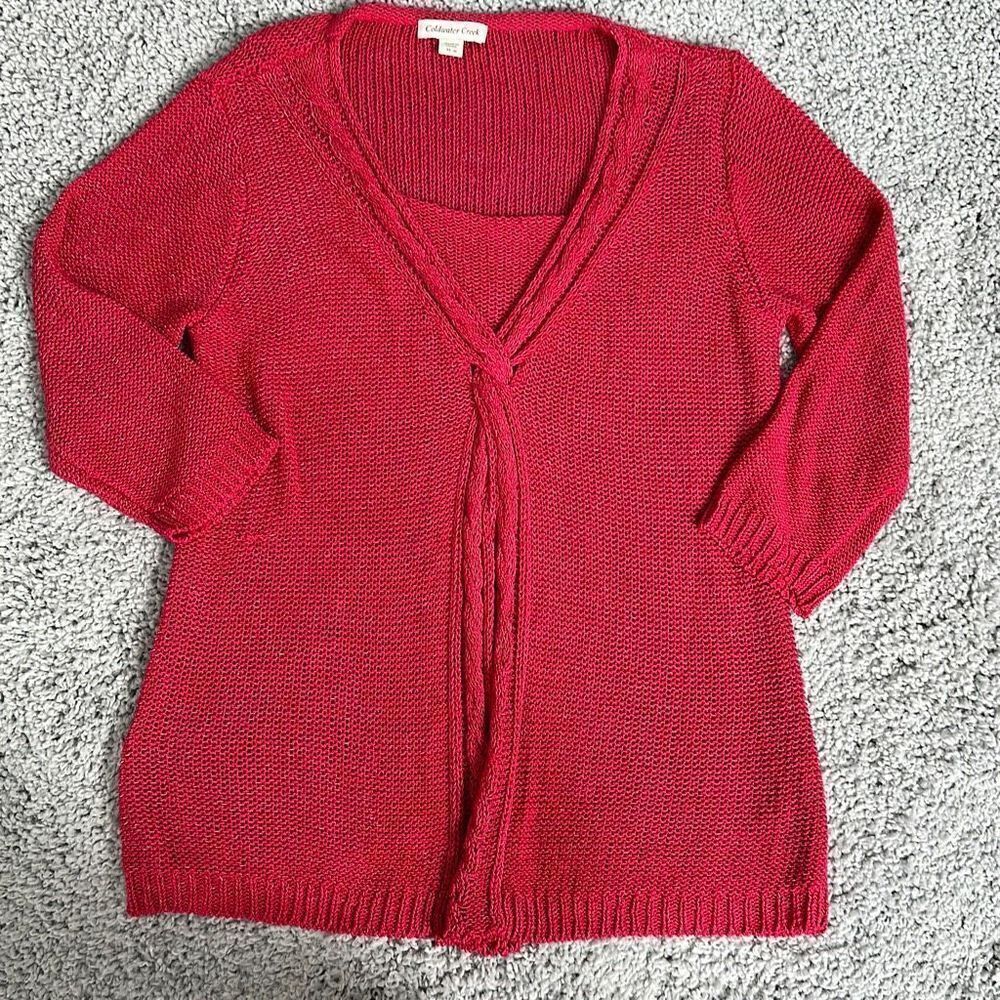 Coldwater Creek Pink Crochet Layered Sweater, Size XL